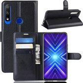 Voor Huawei Honor 9X vingerafdrukversie Litchi Texture horizontale flip lederen tas met portemonnee en houder en kaartsleuven (zwart)