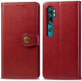 Voor xiaomi mi note10 pro retro effen kleur lederen gesp mobiele telefoon bescherming lederen tas met fotolijst & kaartsleuf & portemonnee & beugel functie (rood)