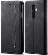 Voor OPPO Reno 2 denim textuur casual stijl horizontale flip lederen tas met houder & kaartsleuven & portemonnee (zwart)