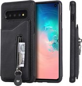 Voor Galaxy S10 effen kleur dubbele gesp rits schokbestendige beschermhoes (zwart)