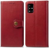 Voor Galaxy A71 retro effen kleur lederen gesp mobiele telefoon bescherming lederen tas met fotolijst & kaartsleuf & portemonnee & beugel functie (rood)