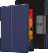 Voor lenovo yoga smart tab custer textuur horizontale flip lederen tas met twee vouwen houder (donkerblauw)