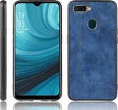 Voor Oppo A12 schokbestendig naaien koe patroon huid PC + PU + TPU Case (blauw)