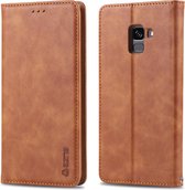 Voor Galaxy A6 2018 AZNS retro textuur magnetische horizontale flip pu lederen case met houder & kaartsleuven & fotolijst (geel)