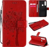 Voor Motorola Moto G Power Tree & Cat ReliÃ«fpatroon Horizontale Flip Leren Case met Houder & Kaartsleuven & Portemonnee & Lanyard (Rood)