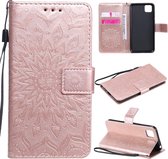 Voor Huawei Y5p / Honor 9S Zonnebloempatroon met reliÃ«f Horizontaal Flip PU-lederen tas met houder en kaartsleuven en portemonnee en draagkoord (rose goud)
