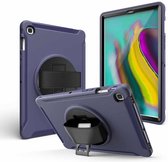 Voor iPad 9.7 2017/2018 360 graden rotatie pc + siliconen beschermhoes met houder en handriem (donkerblauw)