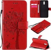 Voor Nokia 2.3 Tree & Cat reliÃ«fpatroon Horizontale flip lederen tas met houder & kaartsleuven & portemonnee & draagkoord (rood)