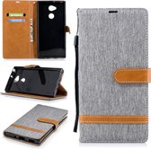 Kleuraanpassing Denim Texture lederen tas voor Sony Xa2 Ultra, met houder & kaartsleuven & portemonnee & lanyard (grijs)