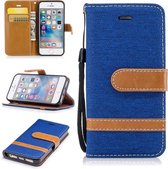 Kleurafstemming Denim Texture Leather Case voor iPhone 5 & Se, met houder & kaartsleuven & portemonnee & lanyard (koningsblauw)