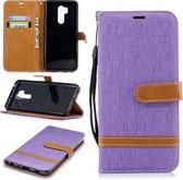 Kleurafstemming Denim Texture Leather Case voor LG G7, met houder & kaartsleuven & portemonnee & lanyard (paars)