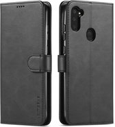 Voor Galaxy A11 / M11 LC.IMEEKE kalfsleer Horizontale flip lederen tas, met houder & kaartsleuven & portemonnee & fotolijst (zwart)