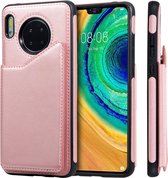 Voor Huawei Mate 30 schokbestendig kalfsleer beschermhoes met houder en kaartsleuven en frame (rosÃ©goud)