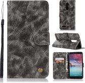 Voor ZTE Zmax Pro / Z981 Retro koperen knop Crazy Horse Horizontale Flip PU lederen tas met houder & kaartsleuven & portemonnee & lanyard (grijs)