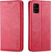 Voor Samsung Galaxy A51 5G AZNS Retro Textuur Magnetische Horizontale Flip PU Leather Case met Houder & Kaartsleuven & Fotolijst (Rood)