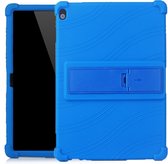 Voor Lenovo Tab M10 Tablet PC siliconen beschermhoes met onzichtbare beugel (donkerblauw)