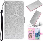 Voor Samsung Galaxy A31 Glitterpoeder Horizontaal Flip Leren Case met Kaartsleuven & Houder & Fotolijst & Portemonnee (Zilver)