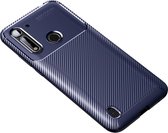 Voor Moto G8 Power Lite Carbon Fibre Texture Shockproof TPU Case (Blauw)