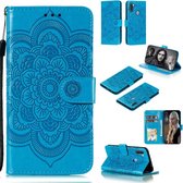 Mandala reliÃ«fpatroon horizontale flip PU lederen tas met houder & kaartsleuven & walle & lanyard (blauw)