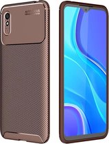 Voor Xiaomi Redmi 9A koolstofvezel textuur schokbestendig TPU-hoesje (bruin)