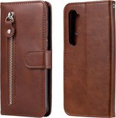 Voor Geschikt voor Xiaomi Mi Note 10 Lite Mode Kalf Textuur Rits Horizontale Flip Leren Case met Standaard & Kaartsleuven & Portemonnee Functie (Bruin)