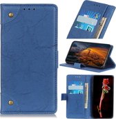 Voor oppo realme c11 koperen gesp retro gek paard textuur horizontale flip lederen tas met houder en kaartsleuven en portemonnee (blauw)