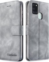 Voor Samsung Galaxy A21s Diaobaolee Pure Fresh Grain Horizontale Flip Leather Case met houder & kaartsleuven (grijs)