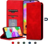 Voor Samsung Galaxy A41 (EU) Retro Skin Feel Business Magnetische Horizontale Flip Leren Case (Rood)