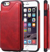 Voor iPhone 6 schokbestendig kalfsleer beschermhoes met houder en kaartsleuven en frame (rood)