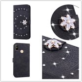 Voor Xiaomi Redmi Note 6 Pro Pressed Printing Sticking Drill Pattern Horizontal Flip PU Leather Case with Holder & Card Slots & Wallet & & Lanyard (Black)