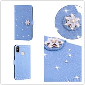 Voor Xiaomi Redmi Note 6 Pro Pressed Printing Sticking Drill Pattern Horizontal Flip PU Leather Case with Holder & Card Slots & Wallet & & Lanyard (Blue)