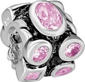 Quiges - 925 - Zilveren - Bedels -Sterling zilver - Beads - Roze Zirkonia Kraal Charm - Geschikt – voor - alle bekende merken - Armband Z457