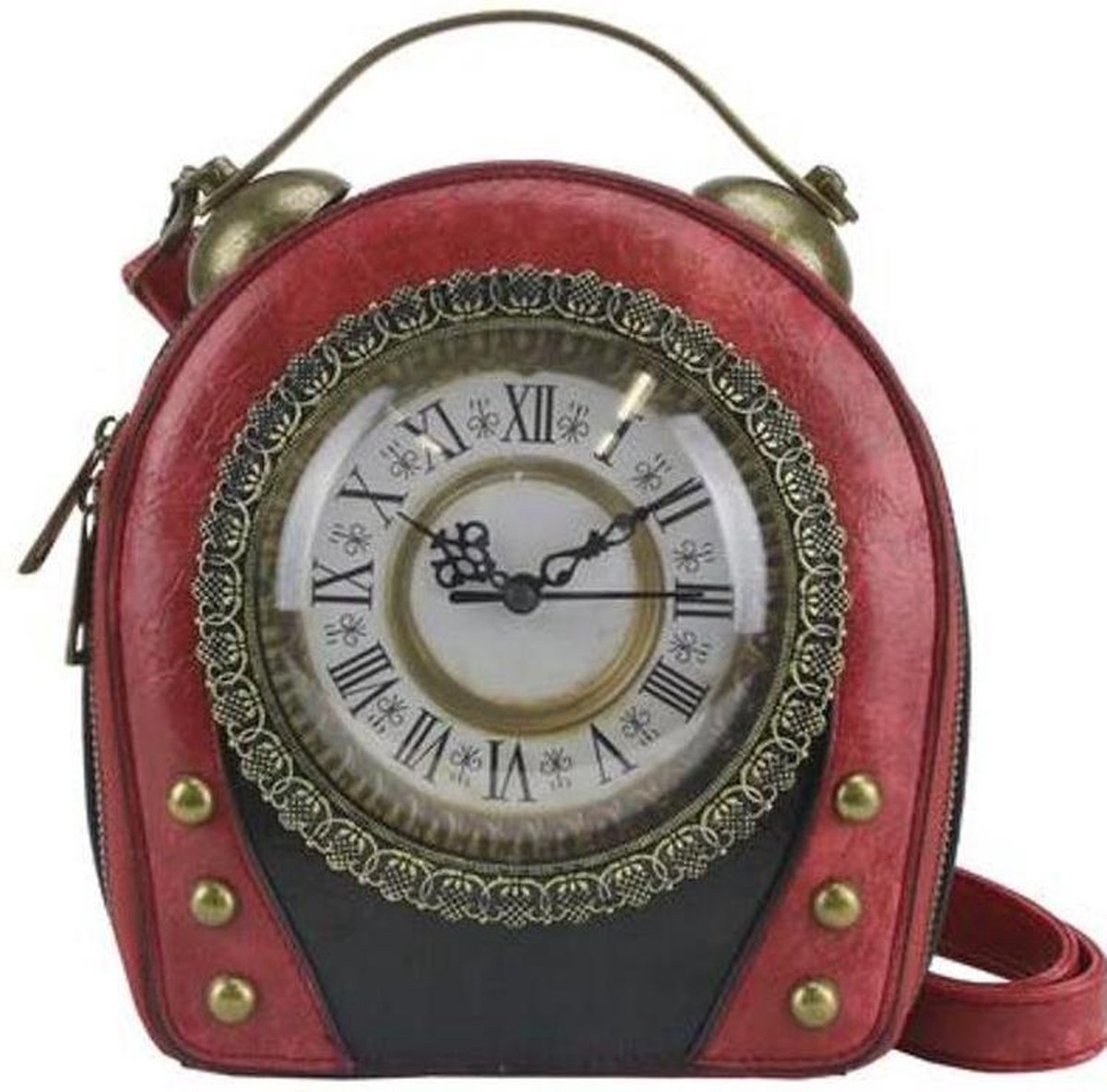 Steampunk Vintage Klok handtas met echt werkende Klok (rood)