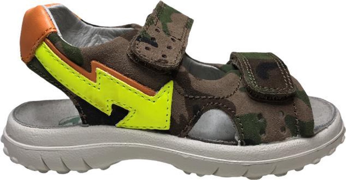 Naturino velcro's fluo gele pijl lederen sandalen Kahiwa camouflage groen Mt 24