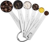 Maatlepels in 6 maten | Set RVS Roestvrijstaal | Maatlepels | Maatschepjes | Measuring Spoons | Maatcups | 0.63ml | 1.25ml | 2.5ml | 5ml | 7.5ml | 15ml