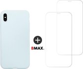 BMAX Telefoonhoesje voor iPhone XS - Siliconen hardcase hoesje zeeblauw - Met 2 screenprotectors
