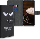 kwmobile telefoonhoesje voor Samsung Galaxy A12 - Hoesje met pasjeshouder in wit / zwart - Don't Touch My Phone design