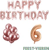 6 jaar Verjaardag Versiering Ballon Pakket Rosé Goud