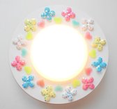 Funnylight kids lamp - 40 cm -  wit met pastel bloemen en glow in de dark hartjes - voor de baby en kinder slaapkamer