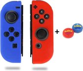 Gadgetpoint! | Nintendo Switch & Lite | Siliconen Joy-Con Controller Hoesjes + Gaming Thumbsticks (1 Set = 2 Thumbgrips) | Grip | Blauw/Rood + Pokemon Shield Rood/Blauw