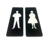 Deurbordje Toilet - WC bordjes – Tekstbord WC – Toilet bordje – Heren Dames – Man Vrouw - Bordje – Zwart - Pictogram - Zelfklevend – Set van 2 - 5 cm x 15 cm x 1,6 mm - 5 Jaar Garantie