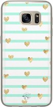 Samsung Galaxy S7 siliconen hoesje - Mint hartjes - Soft Case Telefoonhoesje - Blauw - Print