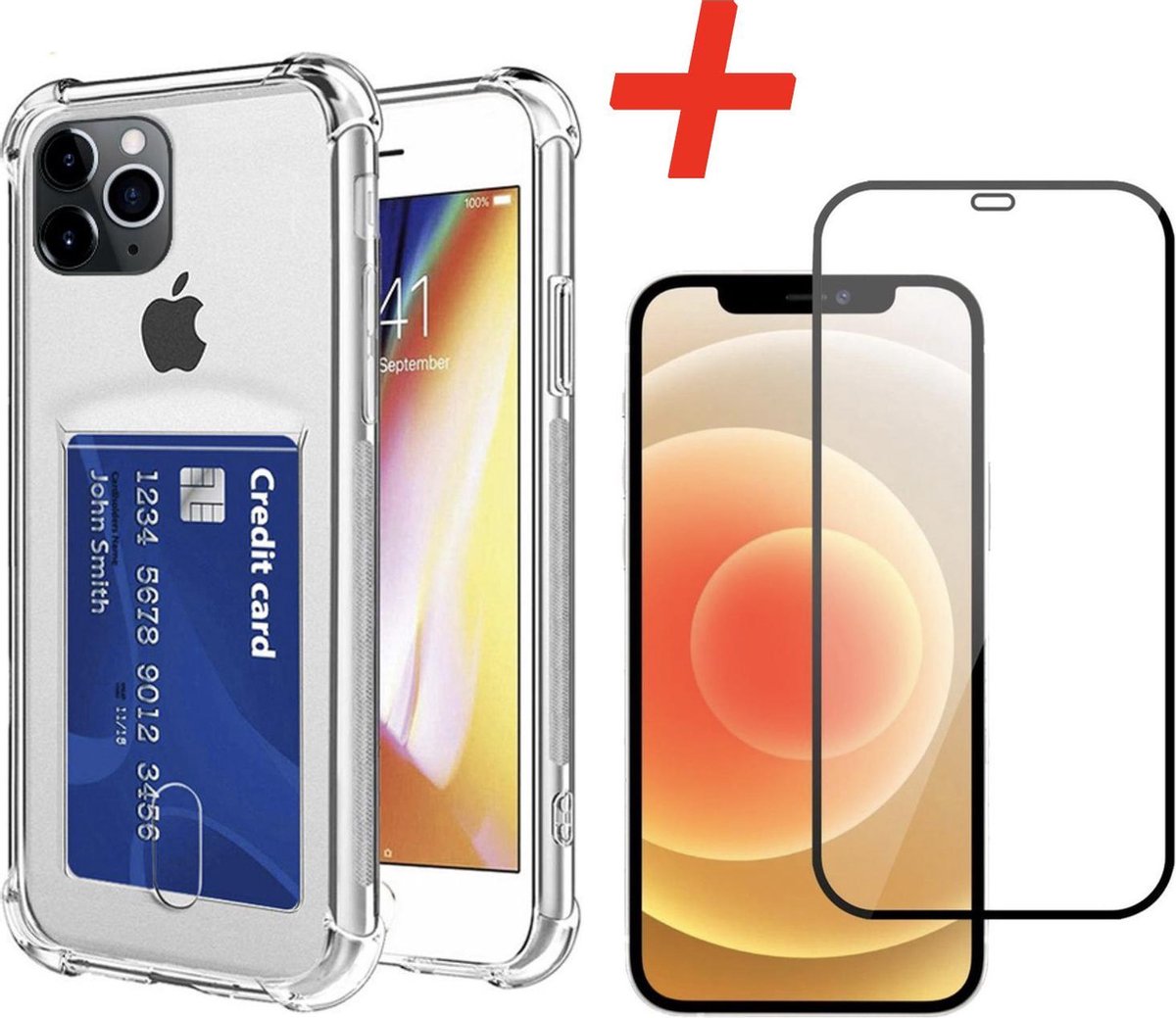 Geschikt voor YPCd® Apple iPhone 12 Pro Max Pasjeshouder - Shock Case Transparant