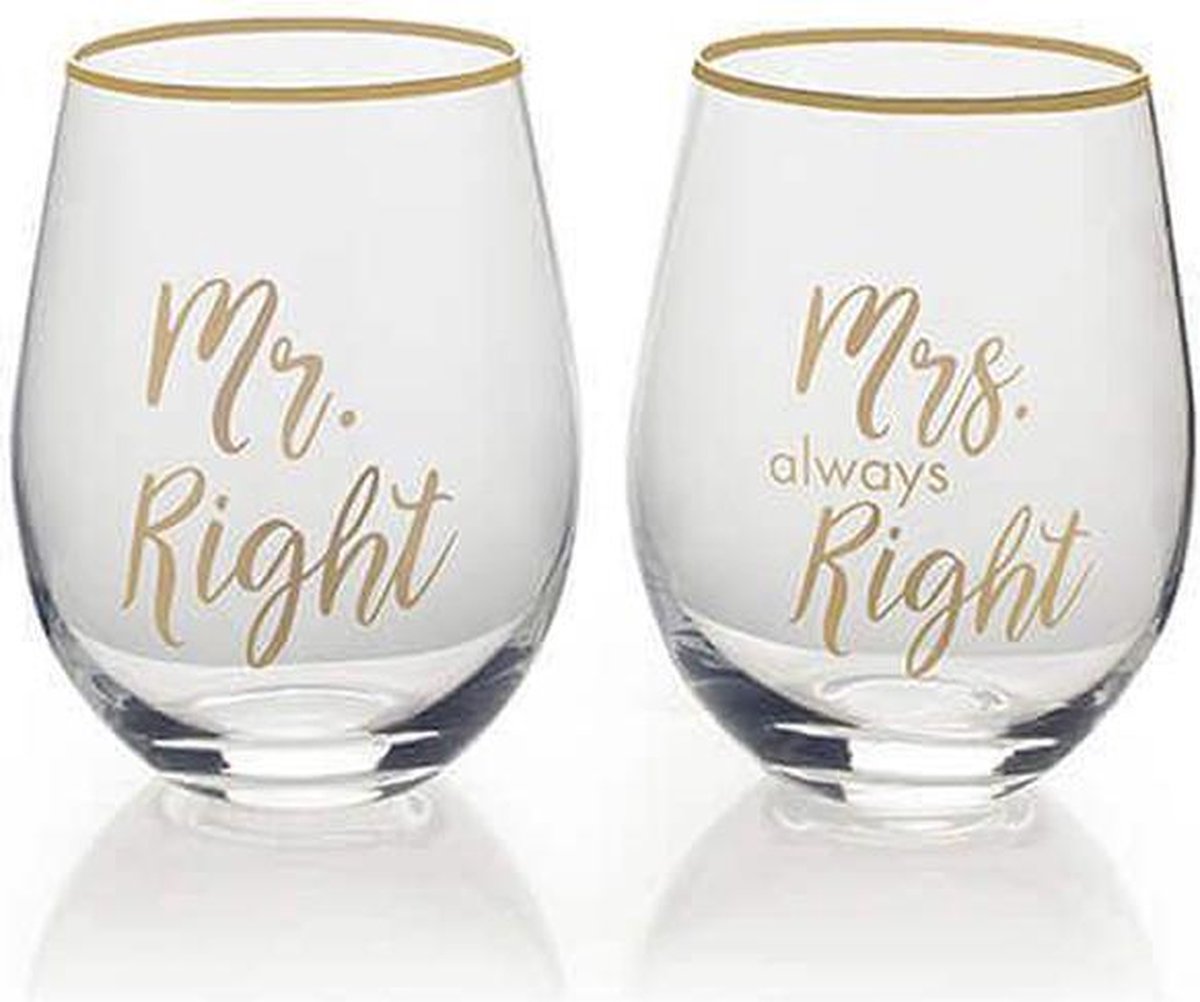 MR right & MRS always right wijn glas set van 2 | bol.com