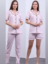 Katoen 3 -Delige Dames Pyjama Set Roze/Witte Sterretjes Maat M
