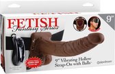 9" Vibrating Hollow Strap-On with Balls - Black - Strap On Dildos - Strap On Vibrators