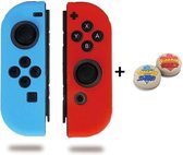 Siliconen Joy-Con Controller Hoesjes + Gaming Thumbsticks (1 Set = 2 Thumbgrips) | Beschermhoes Skin | Geschikt voor Nintendo Switch & Lite | Softcover Case | Thumb grips | Grip | Rood/Lichtb
