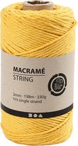 Macramé Koord, L: 198 m, 2 mm, Geel, 330 gr, 1 Rol