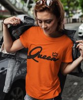 Oranje Koningsdag T-Shirt King Queen Crown (DAMES - MAAT XL) | Oranje Kleding | WK Feestkleding