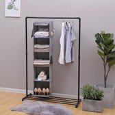 SONGMICS hangplank met 5 grote vakken, kleerkast-organizer met 9 zijvakken, hangkast, hangende opslag gemaakt van stof voor kleding, schoenen, accessoires, 30 x 130 x 30 cm, grijs